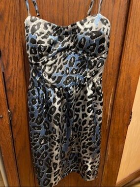 As U Wish Blue and Black Leopard Print Strapless Dress